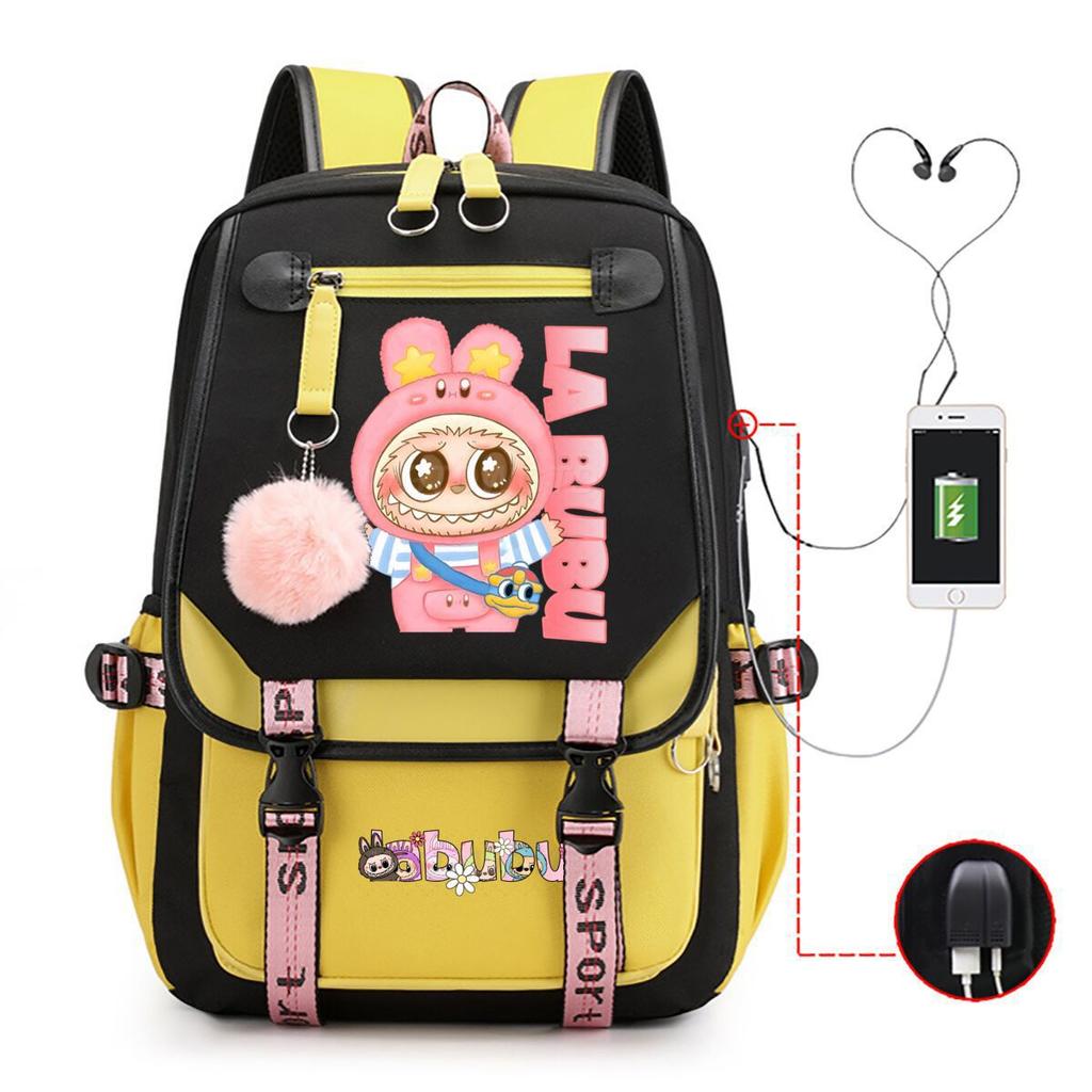 Cute LABUBU cartoon printed backpack for junior high school students with large capacity ins wind school bag