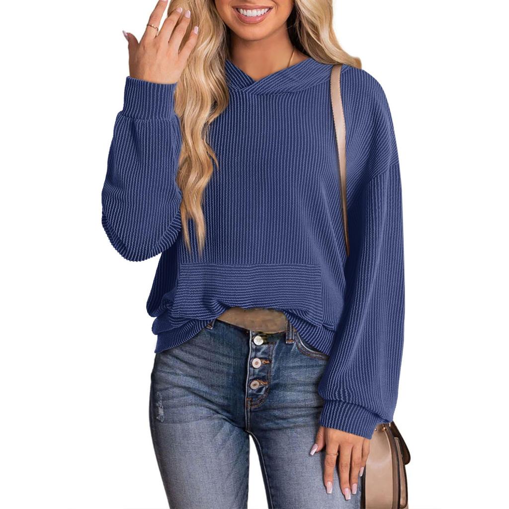 Women's Fashion Loose Twisted Hoodie With Pockets Long Sleeves Solid Color Top