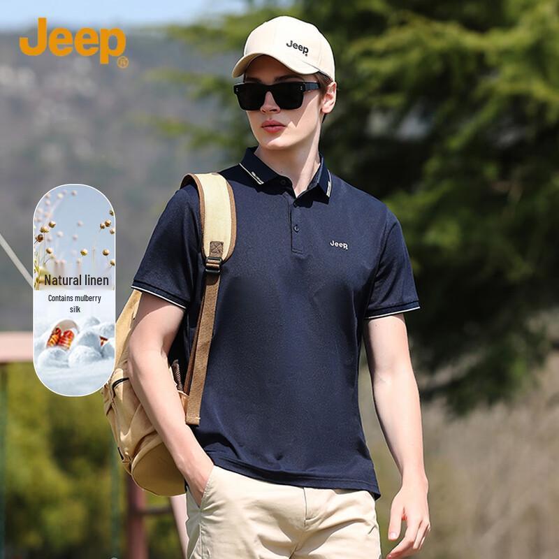 JEEP Men s Silk & Linen Blend Short Sleeve Polo Shirt 3XL