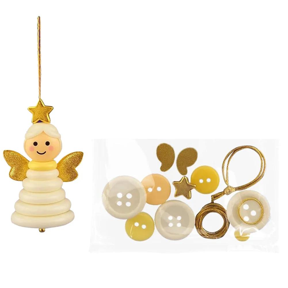 

Christmas Button Ornament DIY Craft Kit with Snowman Tree Angel Santa Designs and Yarn for Holiday Decorations