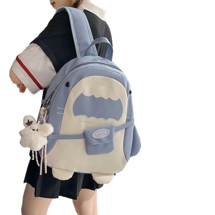 Schoolbag Japanese ins new high-value fresh and sweet contrasting color splicing cute shark bag women's casual and lightweight backpack