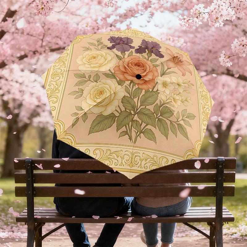 1PC Floral Pattern Umbrella-8-Rib Reinforced Portable Folding Travel Suitable for All Seasons Outdoor Daily Use Is an Ideal Choice  -K0351