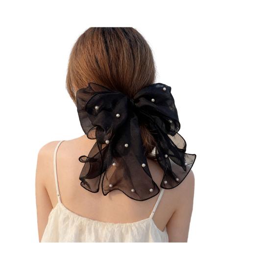 Girl Hairpin Double Layer Bowknot Imitation Pearls Decor Hair Clip Strong Grip чёрный