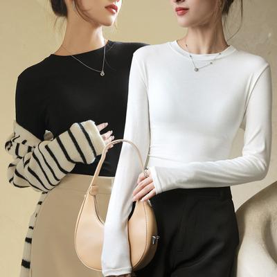 New Spring Summer Autumn Round Neck Long Sleeve T-shirt O Neck Fashion Women Elastic Thin Slim Fit Casual Tees Supper Soft Modal Basic Tshirt