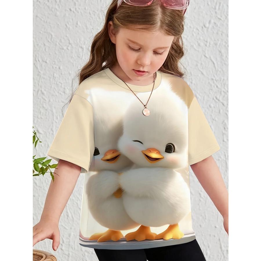 Childrens Clothing Girl Clothes Short Sleeve Girl T-Shirt Cartoon Animals Print Casual O-Neck Girl Top Tee Kids Summer Clothes