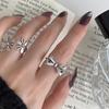Y2K Vintage Flower Bowknot Open Ring for Women Metal Style Hollow Petals Silver Color Trendy Finger Accessories Fashion Jewelry
