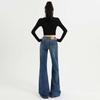 Retro Blue Spicy Girl Low-Rise Micro Flare Jeans: Women's American Style Stretchy Slimming Floor-Length Pants