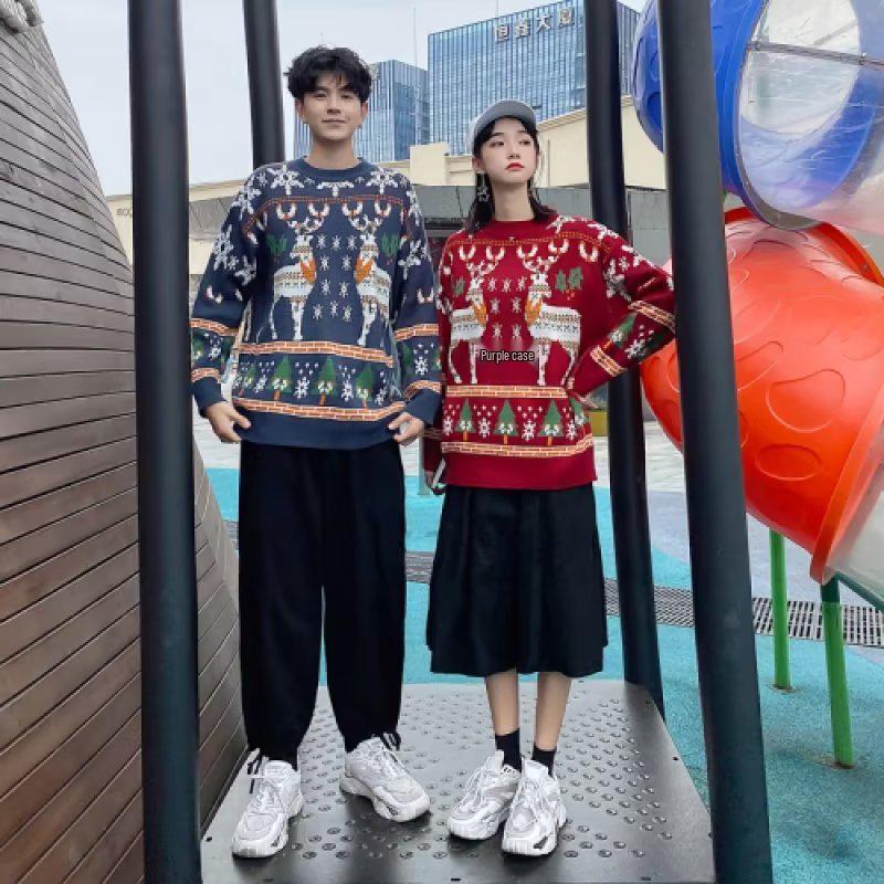 Trendy Red Christmas Sweater for Couples – Lazy Style Knitwear