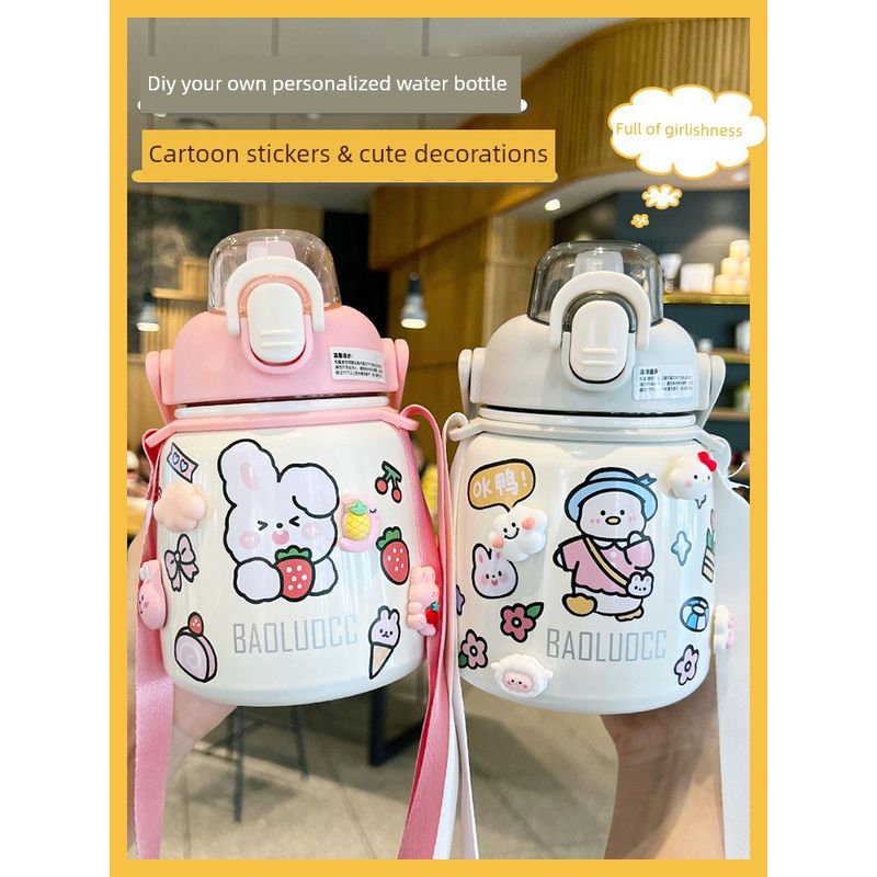 Japan Zgp Children's Large Capacity Thermos Cup Good-looking with Straw Big Belly Cup Women Cute School Water Bottle