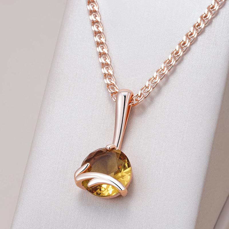 Simple Rose Gold Color Pendant Necklace For Women Fashion Brown Natural Zircon High Quality Bride Wedding Jewelry
