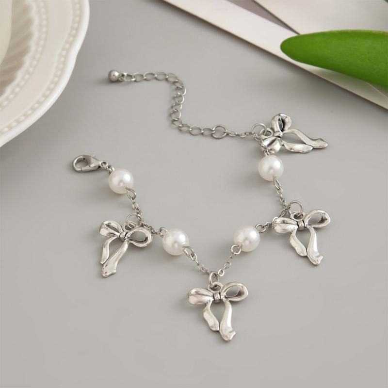 Schleifenquasten-Armband mit Kunstperlen-Akzent Modisches Schleifenquasten-Armband für Mädchen Zeigt Anmut