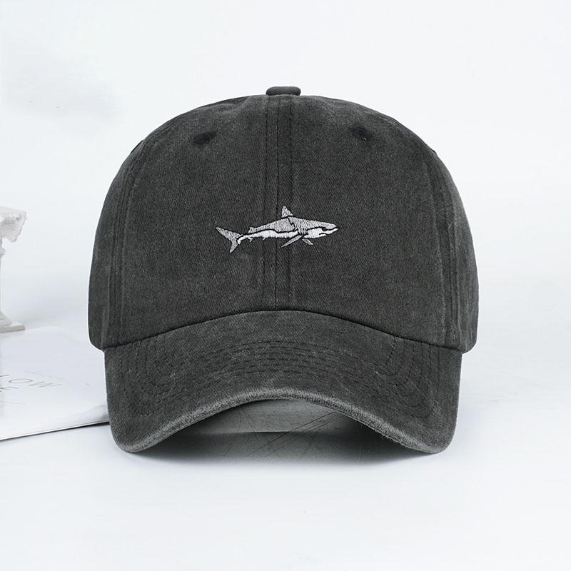 MLFO Shark Embroidered PreWashed Baseball Cap Summer WideBrim Cap Spring Casual Cap Outdoor Sun Hat Fishing Cap