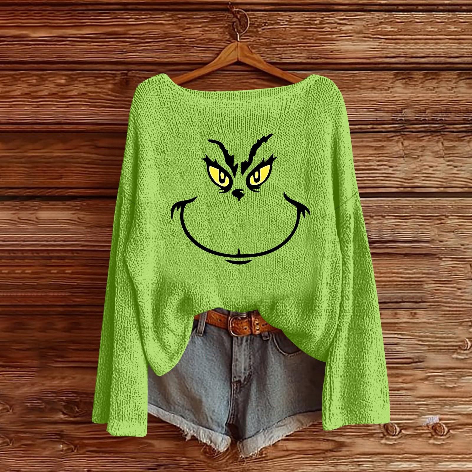 

Рождественские толстовки для женщин Вязаный свитер Милая рубашка Осенний свитер с круглым вырезом Топы M