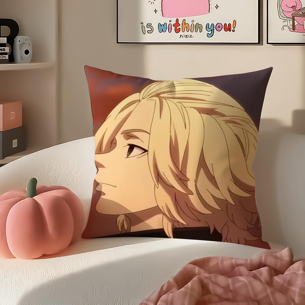 Anime intense Tokyo Revengers Mikey Cushion Cover Pillowcase Short Plush Invisible zipper Room Sofa Cushion Cover