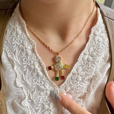 Fashion Zircon Color Robot Pendant Design Necklace Retro Premium Niche Cute Robot Necklace