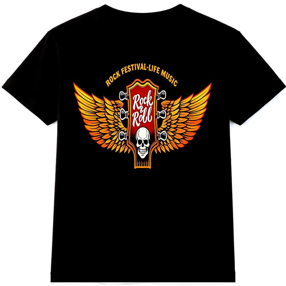 Rock and Roll T Shirt Winged Guitar Skull Festival Rock Band Tee S