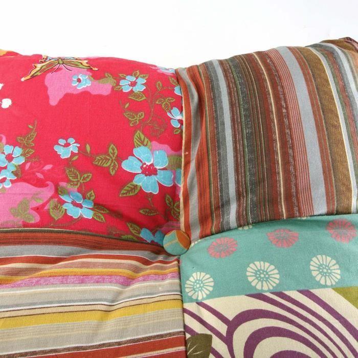 Coussin carré en tissu patchwork fleuri Multicolore