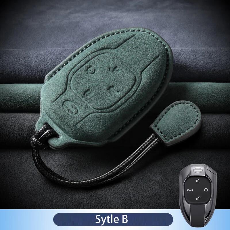 Genuine Leather Auto Key Fob Cover Fit For Trumpchi Gac Empow J11 J12 J13 J14 J15 J16 Gs Protector Remote Suede Fabric Key Ring Auto Auto