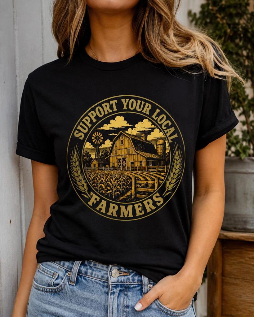 Support Your Local Farmers Shirt, Vintage Farming Barn Tee, Agriculture Gift, Farm Country Homestead Outfit, Farmer Market Graphic Apparel