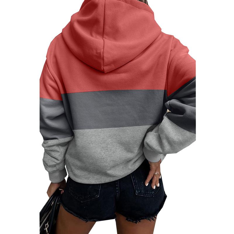 Stitching Hooded Casual All-match Contrast Sweater Women's New Leopard Print Patchwork Top, Casual Color Block Lightweight Sweatshirt