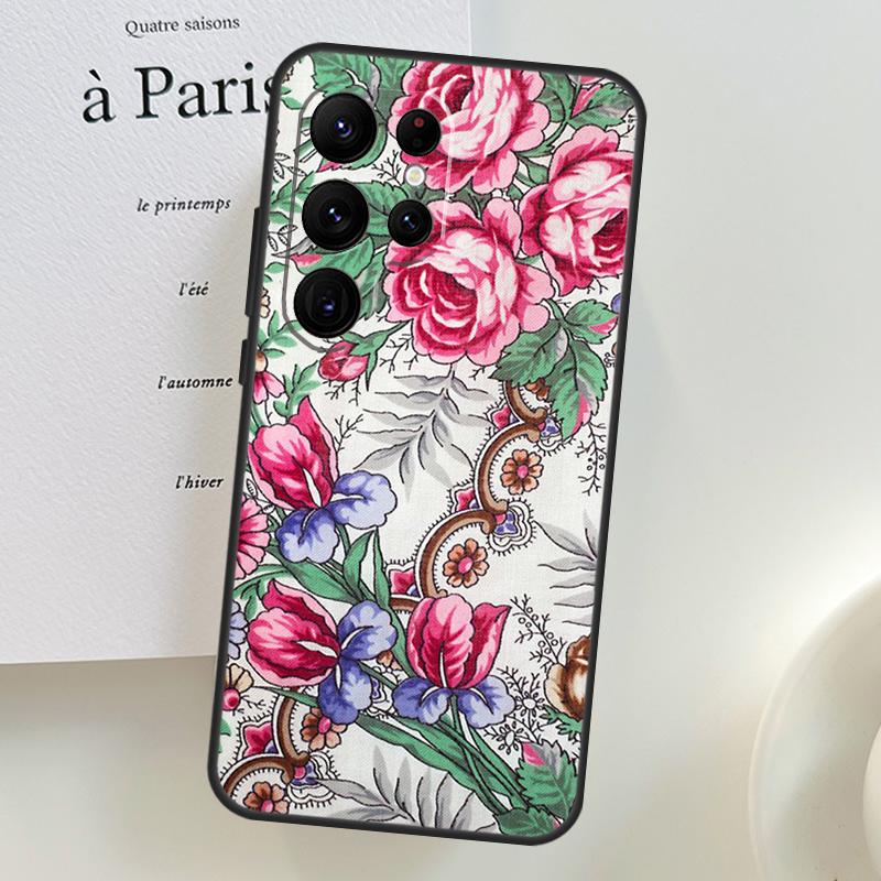 

Russian Scarf Floral Case For Samsung Galaxy S26 Ultra S25 S23 S22 S21 S24 Ultra S10 S20 Plus S25 FE Phone Cover Galaxy S22Ultra
