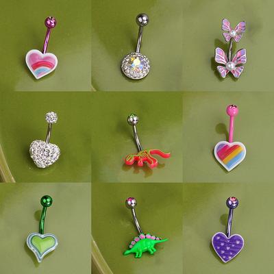 Sweet Dinosaur Navel Ring Zircon Heart Strawberry Belly Button Ring For Women Body Piercing Decor Vacation Leisure Beach Jewelry