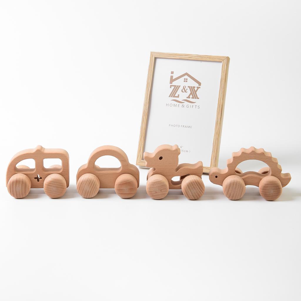 Montessori Wooden Stroller Toys, Safe And Secure Animal Shaped Toddler Stroller Toys, Natural Wooden Car Toys , Inertia Hand Pus