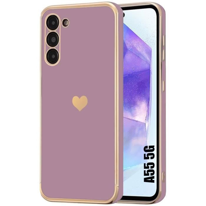 Coque de protection - Motif Cœur - pour Samsung Galaxy A55 5G - Coeur - Résistant aux rayures - Violet