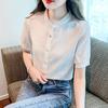 Chinese Style Stand-up Collar Frog Button Women's Shirt Summer 2025 New Arrival Loose All-Matching Top Thin Short Sleeve Cotton Shirt