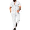 Herren S Sommer Unifarben Jacquard Kurzarmhemd und Lange Hose Zweiteiliges Set