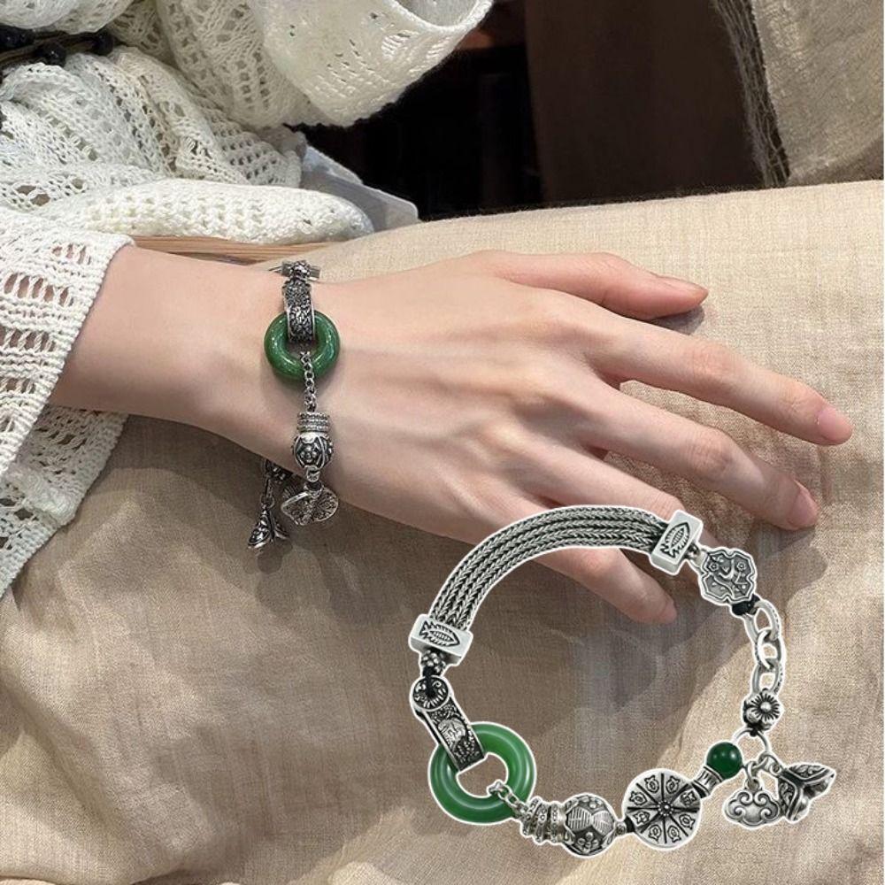 Aesthetic Bead Round Charm Bracelets New Chinese Style Green Bangle Auspicious Occasions