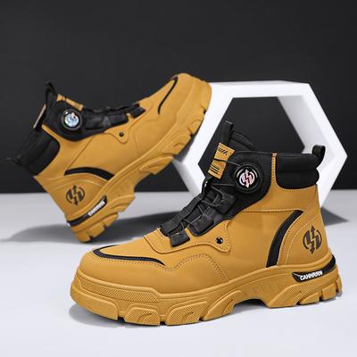 New Autumn and Winter Leather High-top Martin Boots Fashionable Rotary Button Foot Cover Men's Outdoor Sports Yellow Boots Men's Boots