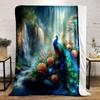 Majestic Peacock In Paradise Landscape Patterned Flannel Blanket Perfect for the Bedroom Living Room, Sofa, or a Little Nap