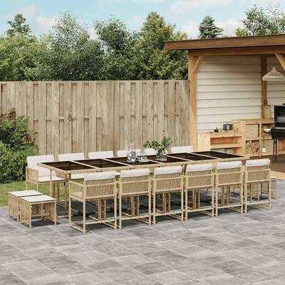 Vidaxl 17-Cz. Garden Furniture Set With Cushions, Beige, Poly Rattan