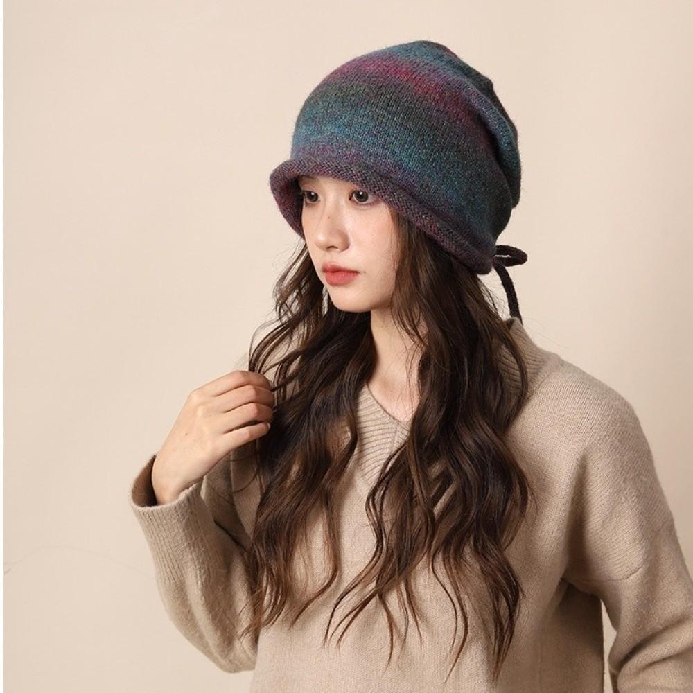 Gradient Color Bonnet Hat Large Size Drawstring Slouch Hat Fashion Beanies Skullies