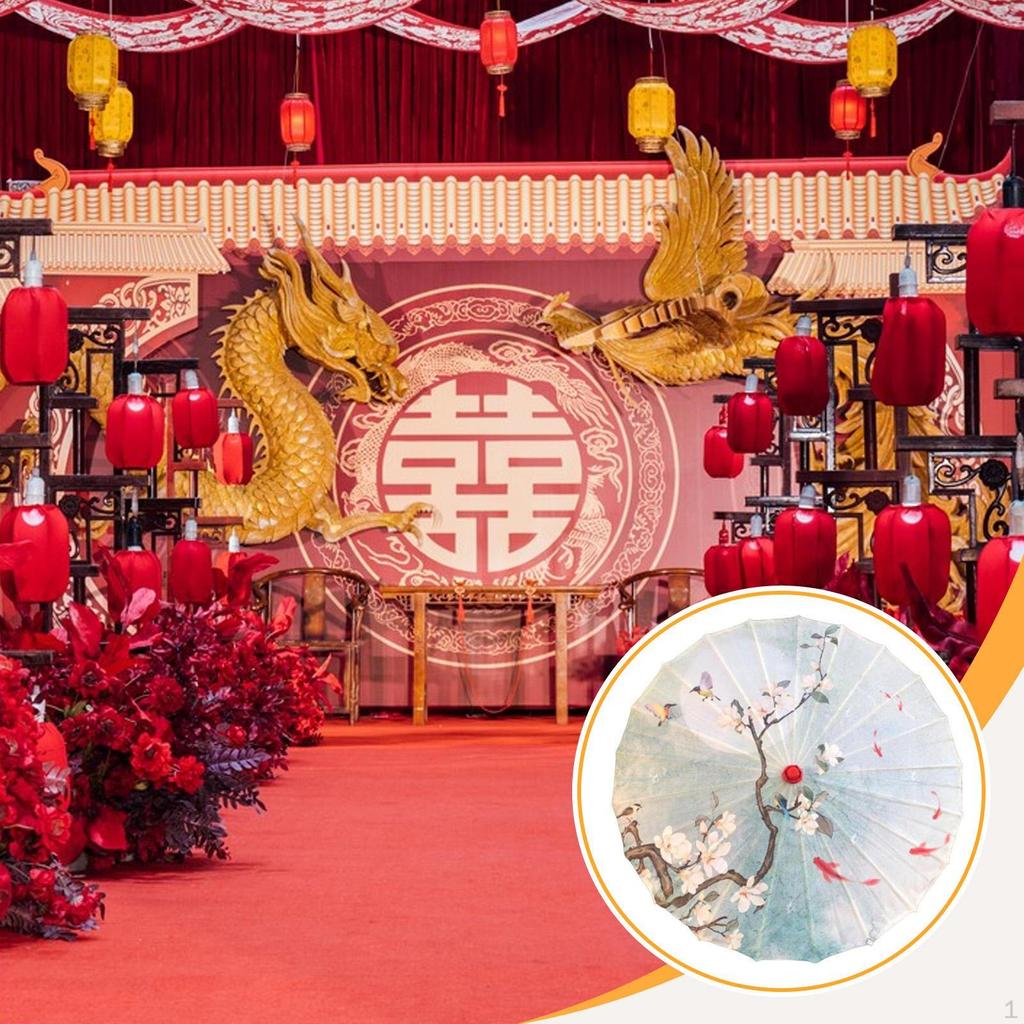 Chinese Oiled Paper Umbrella Classical Dance Silk Antique Oriental Parasol Decorative for