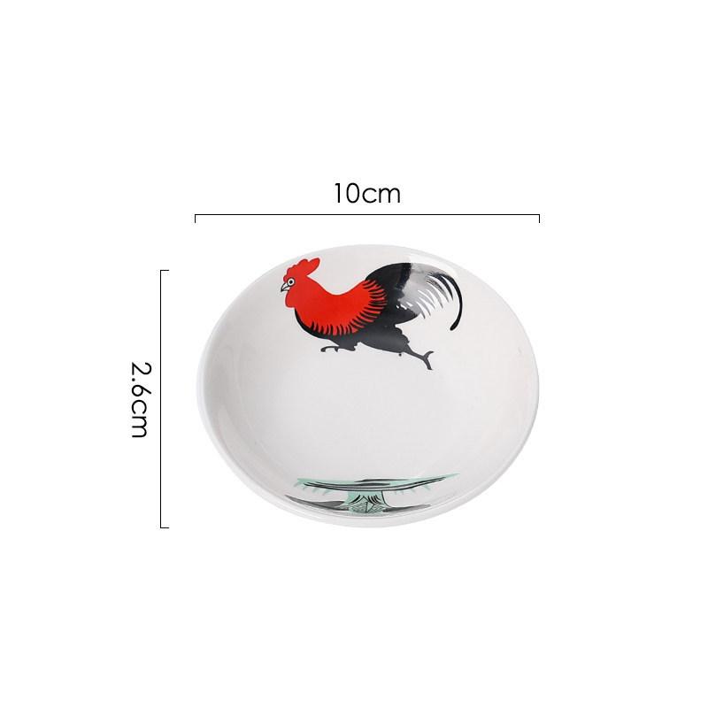 Retro Rooster Ceramic Dish - Vintage Han Dynasty Style for Snacks, Sauces & Seasoning, Ideal for Home, Hotel & Restaurant Use.