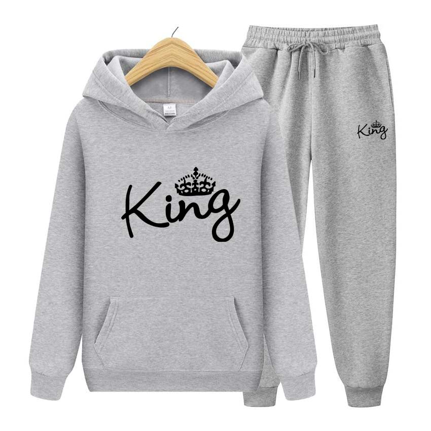 Men Tracksuits Set Spring Autumn King Print Sweatshirt Long Sleeve Hoodie Set Men Womens Hoodies Pants Clothes
