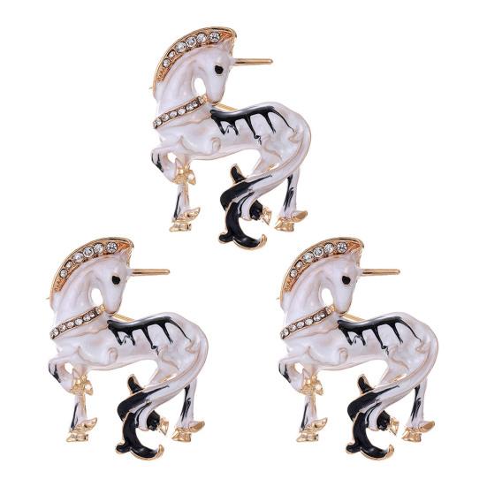 Broche Émail Licorne Blanche Alliage Forme Animale Épinglette Strass Broche Licorne pour Manteaux Chapeaux Écharpes Sacs