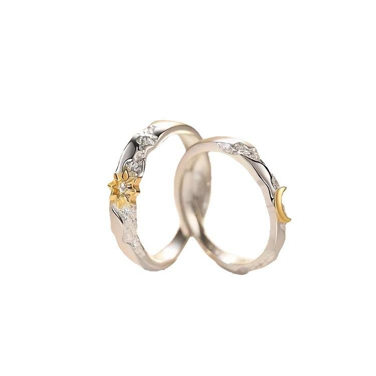 The Sun and The Moon Accompany The New Couple Ring Women's Niche Setting Personality Meter High-end Sense Versatile Open Ring, Jewelry Gift