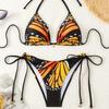 Butterfly-Print Tie-Up Backless Bikini Swimsuit for Women