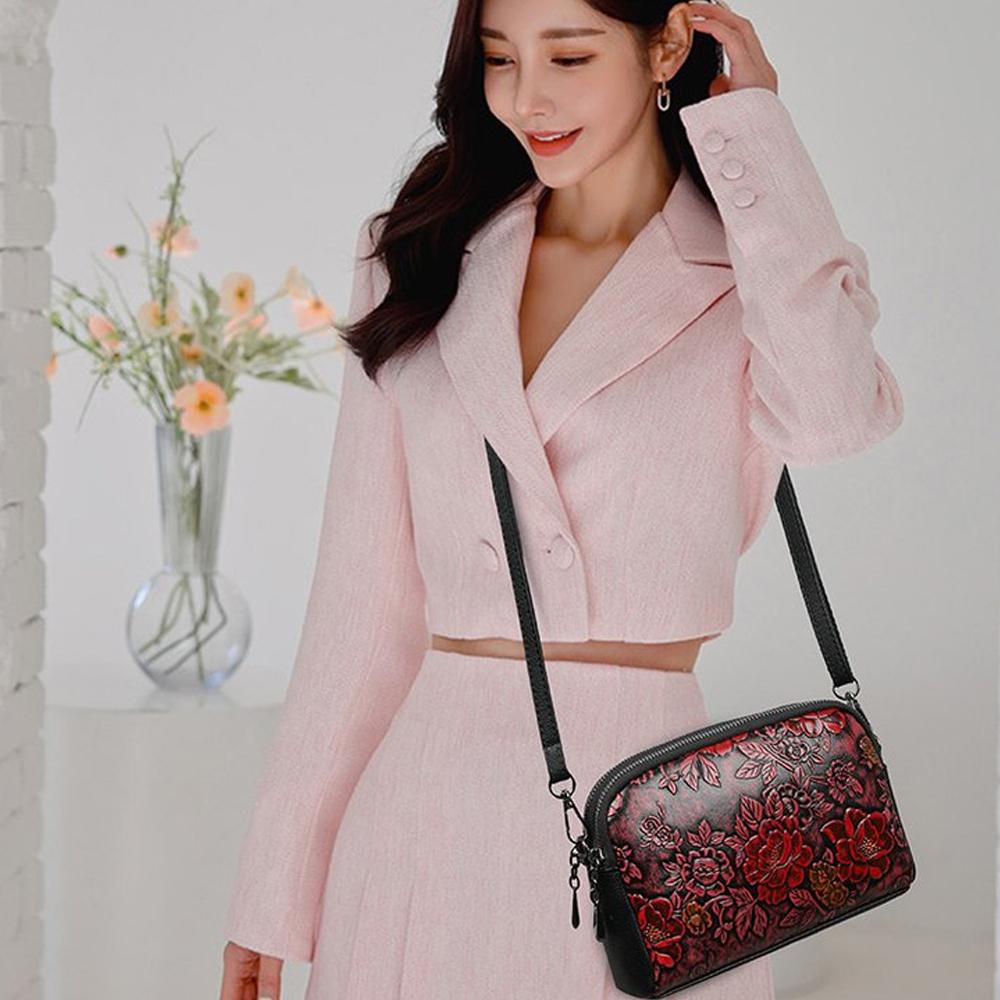 High Quality Leather Handbag Luxury Designer Retro Ethnic Style 3D Printed Shoulder Bag Fashion Diagonal Cross Pocket Phone Bag