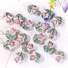 Perline in Ceramica Dipinta Tulipano e Farfalla Rosa Retrò per Braccialetti e Collane Fai da Te