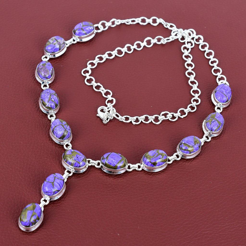 Copper Charoite Necklace Original Gemstone Necklace 925 Sterling Silver Necklace Adjustable Chain Necklace Handmade Jewelry Gifts for Mother