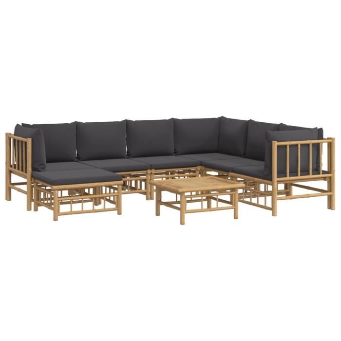 VidaXL Garden Lounge Set 8 Pcs with Dark Grey Cushions Bamboo 3155223