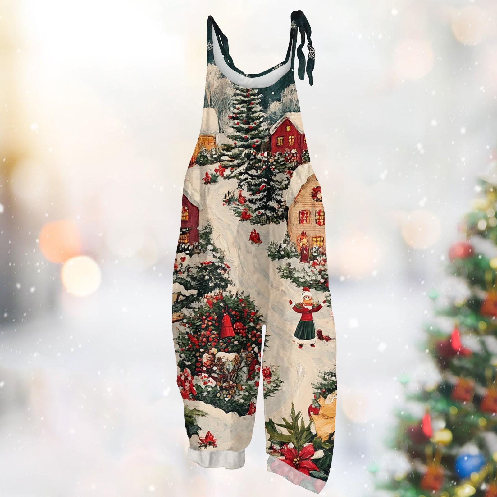 

Женский комбинезон с рождественским принтом, повседневный свободный винтажный комбинезон из хлопка и льна XXXXXL белый