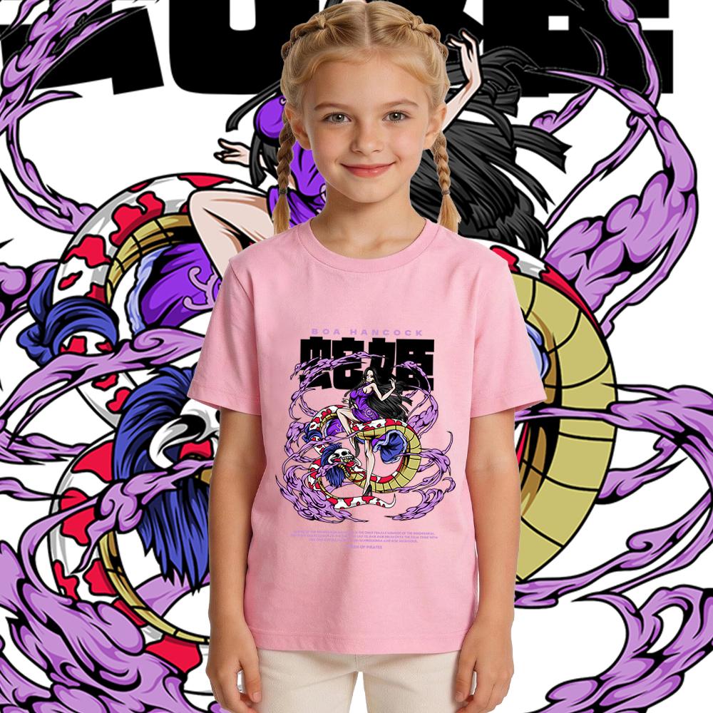 One Piece Boa Hancock Anime Printed Kids Cotton T Shirt for Boys and Girls Breathable Comfortable Daily Casual Wear