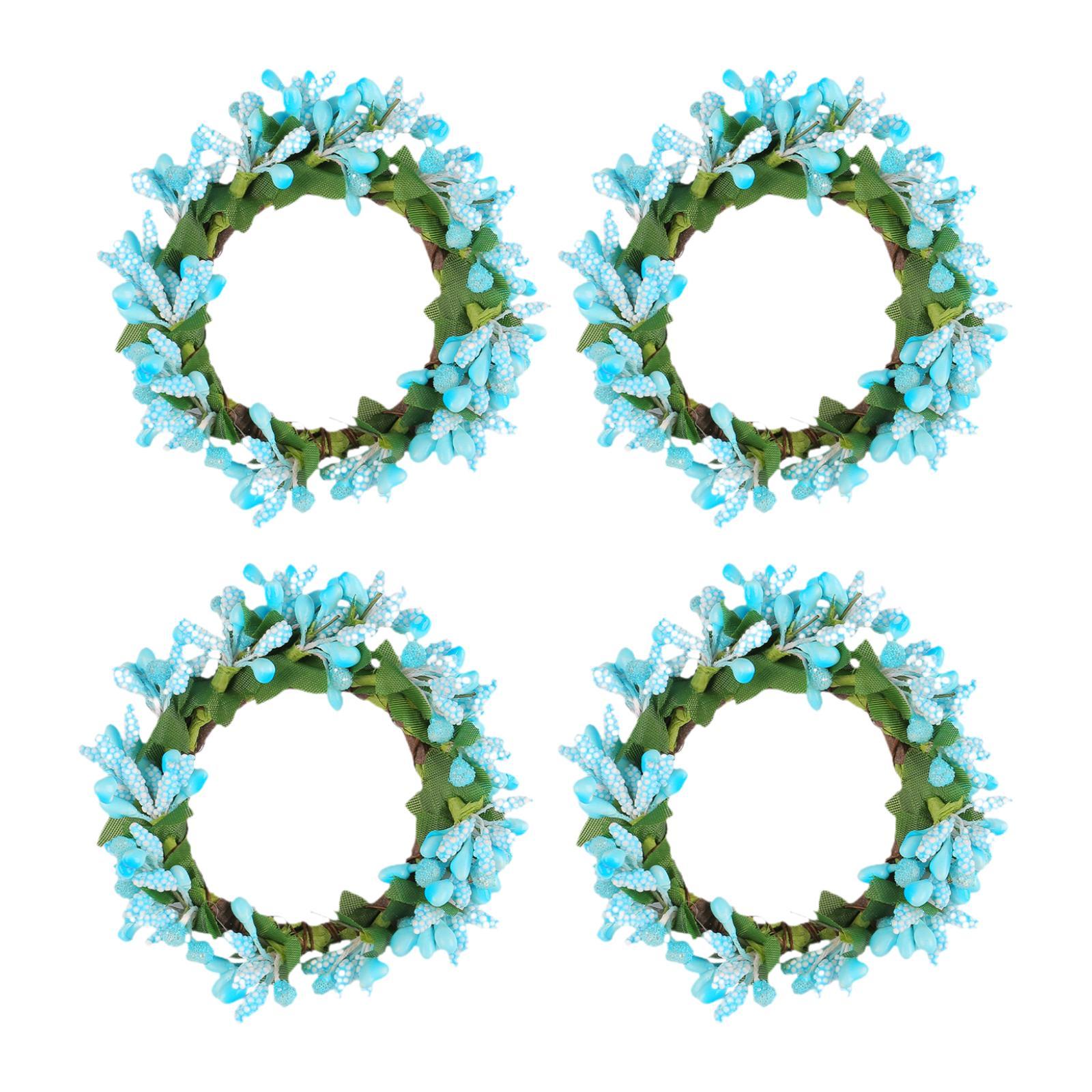 4Pcs Candle Rings, Pillar Candle Holder, Artificial Berries Wreath, Boho Wreath for Thanksgiving Valentine s Day Party Decor