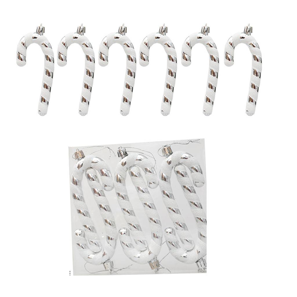 6Pcs Christmas Candy Cane Ornament Glitter Plastic Christmas Tree Hanging Pendant Decoration for Holiday Party Favors