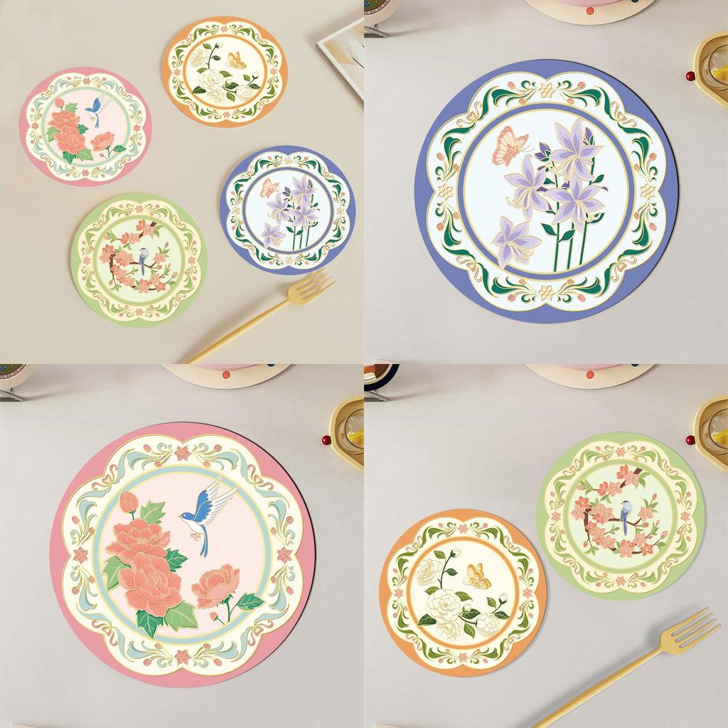 Floral Rubber Coaster Set With Thick Nonslip Material For Home Dining Decor